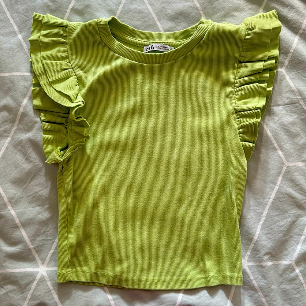 Zara Women's Ruffled Ribbed Shirt light Green